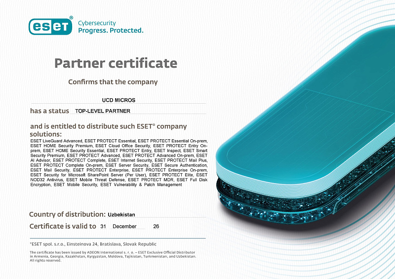 MICROS UCD – TOP Level ESET Partner Certificate
